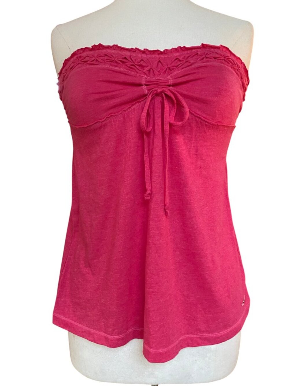 Hollister Pink Y2K Babydoll Smocked Tube Top Lattice Tie Coquette Bandeau-M
